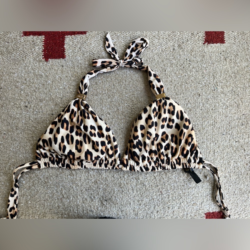Vix Leopard Print Triangle Bikini Top in Black, Brown, Cream